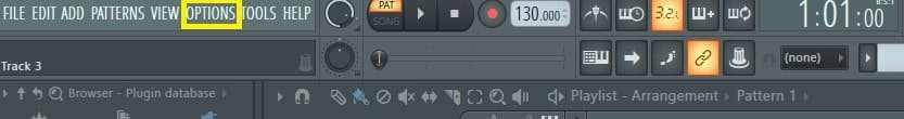 Open Options in the FL Studio menu at the top right corner.