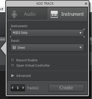 Create an Instrument track, and set the Instrumet to MIDI Only